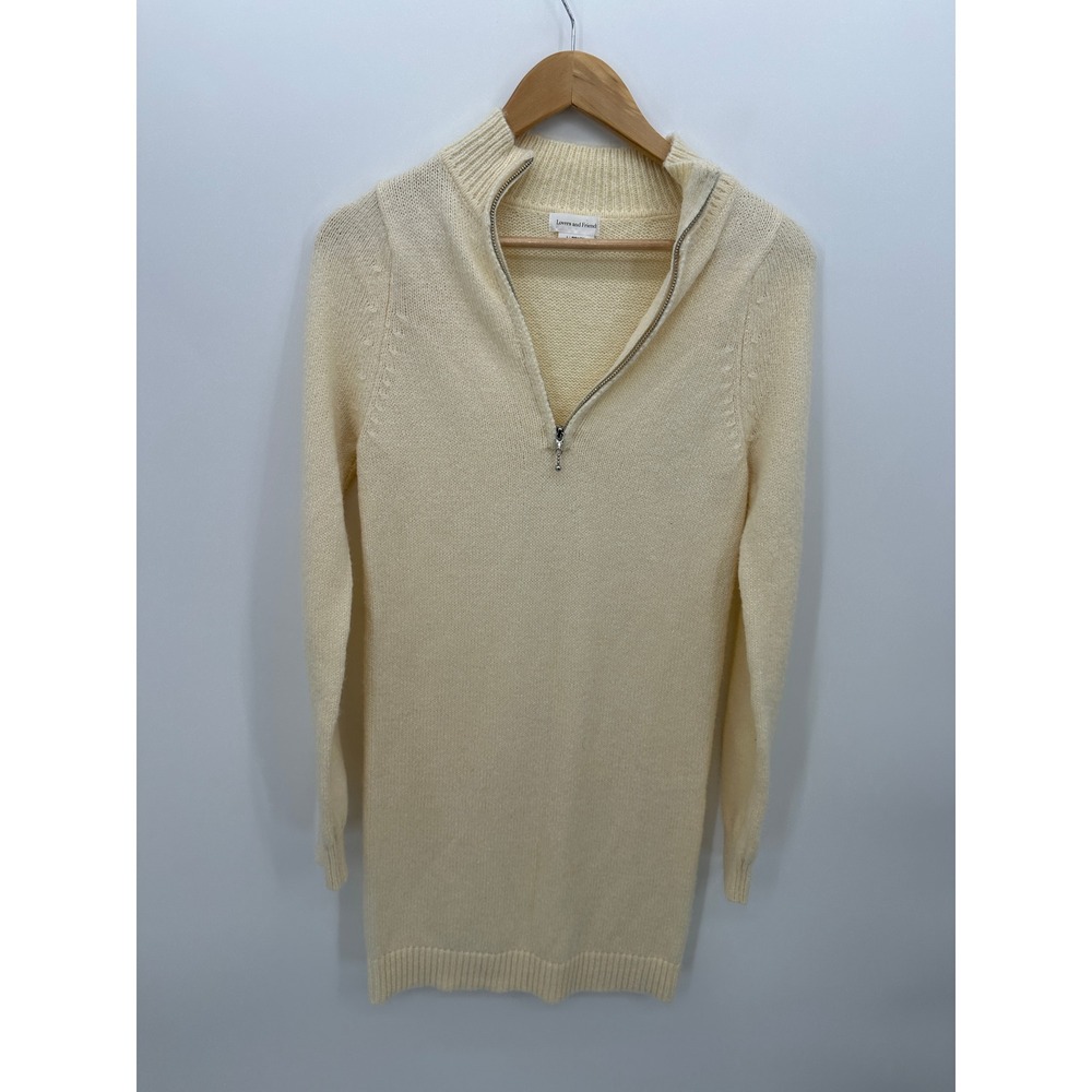 Lovers and Friends Cream Wool Blend Quarter‎ Zip Sweater Dress Womens Small Mock